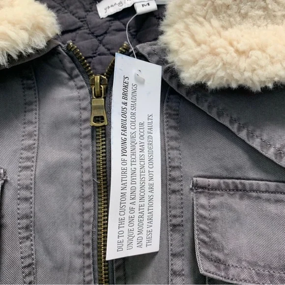 Young Fabulous & Broke Women's Gray Earhart Bomber Sherpa Jacket Size Medium - Picture 9 of 9